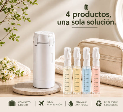 Kit Dispensador de Viaje 4 en 1 — Lleva tus Productos Sin Derrames y Sin Líos
