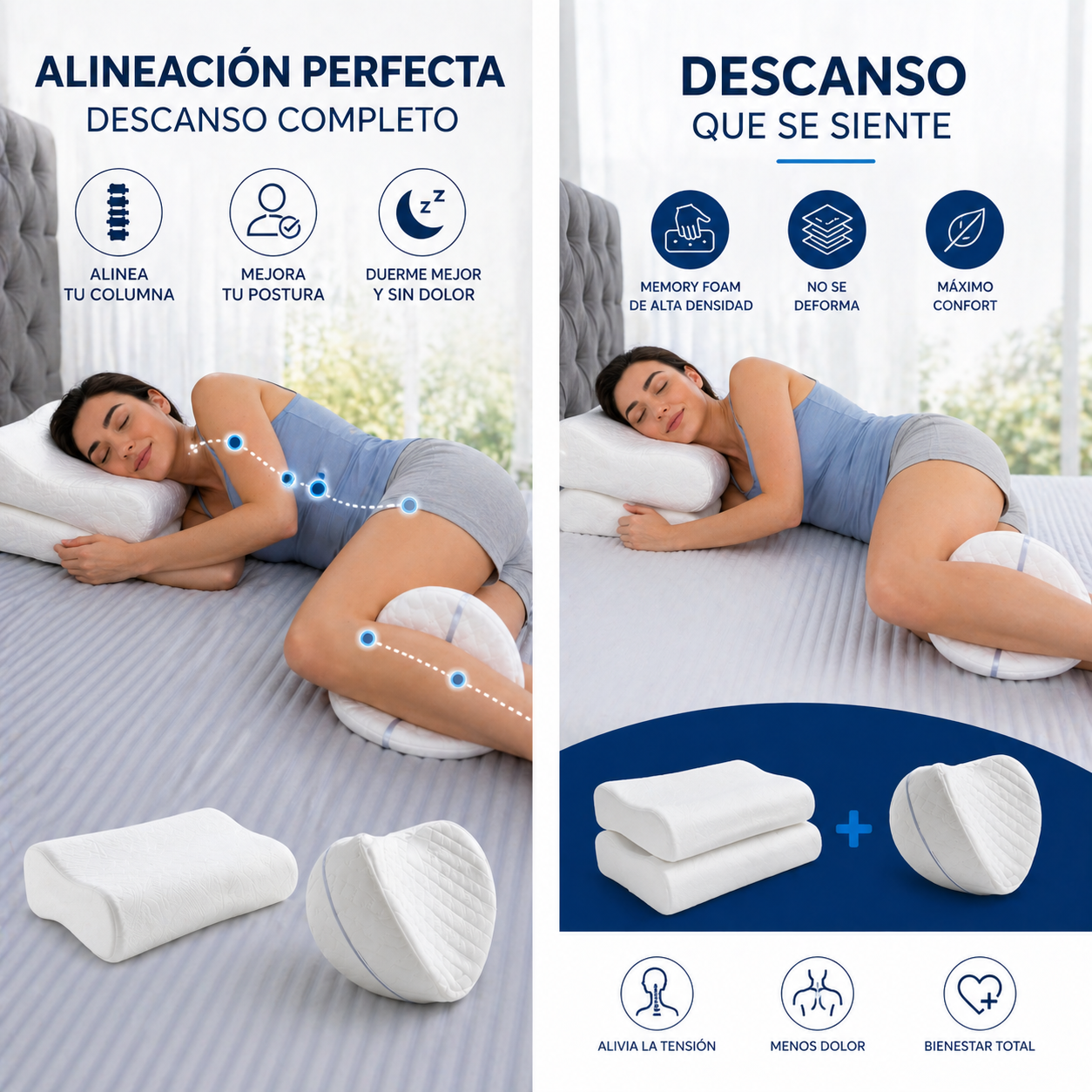 Kit x 2 Almohadas Cervicales Memory Foam + Cojin