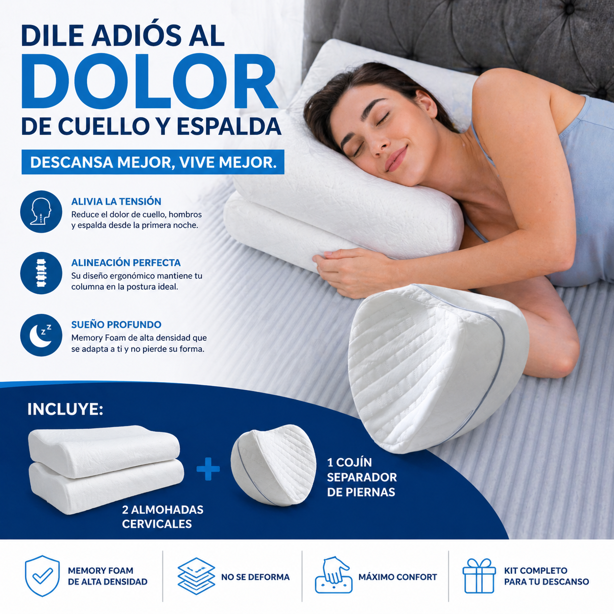 Kit x 2 Almohadas Cervicales Memory Foam + Cojin