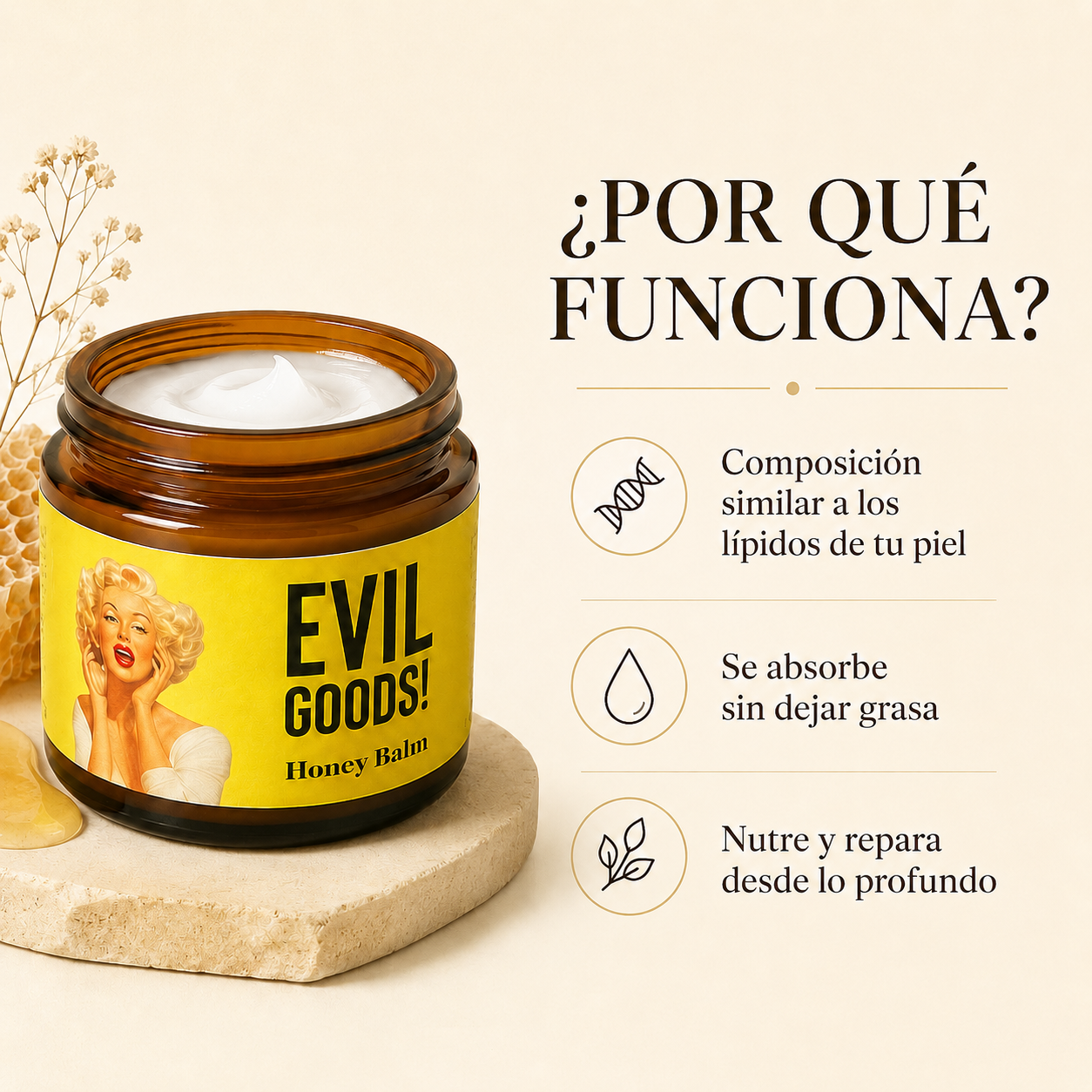 Evil Goods! Honey Balm — Bálsamo Natural de Sebo de Res y Miel para Piel Seca y Sensible