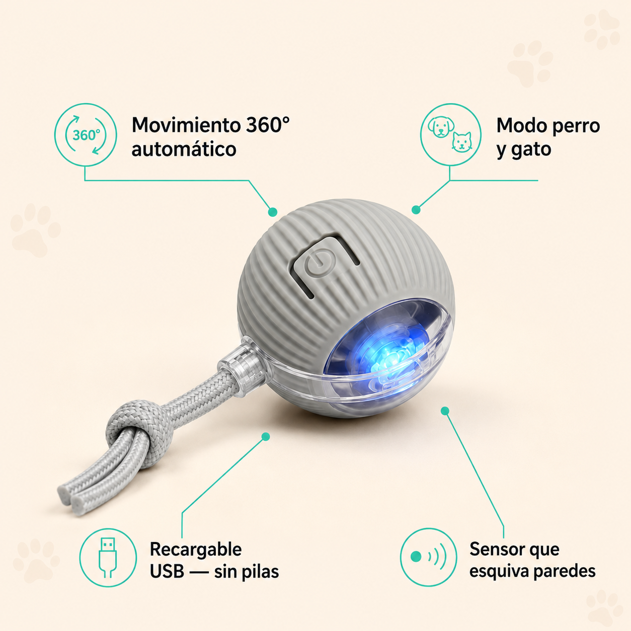 Pelota Interactiva Inteligente - Tu Mascota Juega Sola y Feliz, Aunque No Estés en Casa