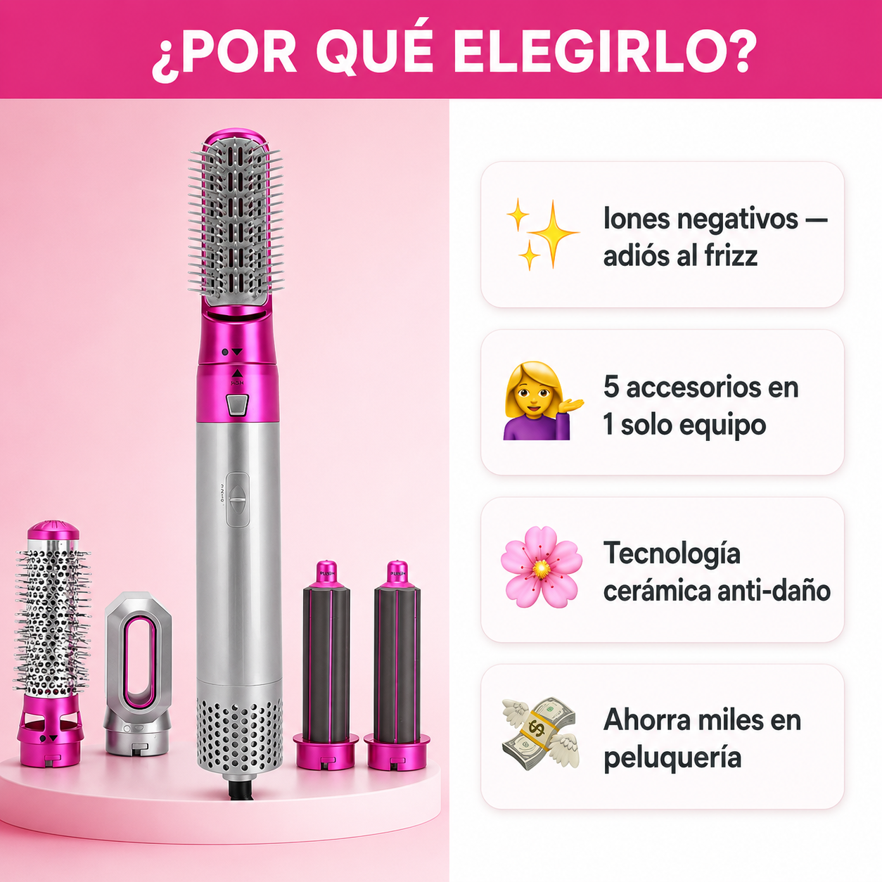 Cepillo Secador 5 en 1 — Seca, Alisa, Riza y Voluminiza en un Solo Producto