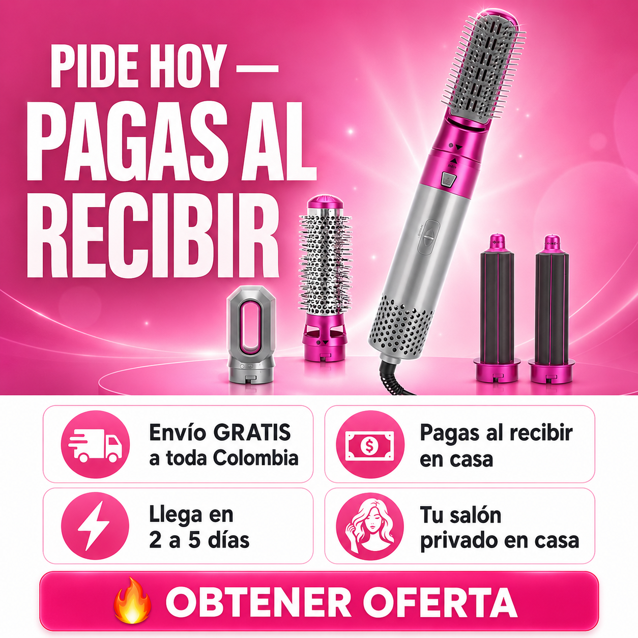 Cepillo Secador 5 en 1 — Seca, Alisa, Riza y Voluminiza en un Solo Producto