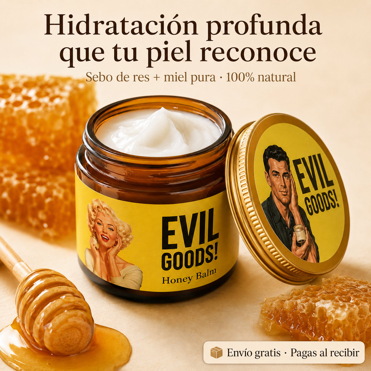 Evil Goods! Honey Balm — Bálsamo Natural de Sebo de Res y Miel para Piel Seca y Sensible