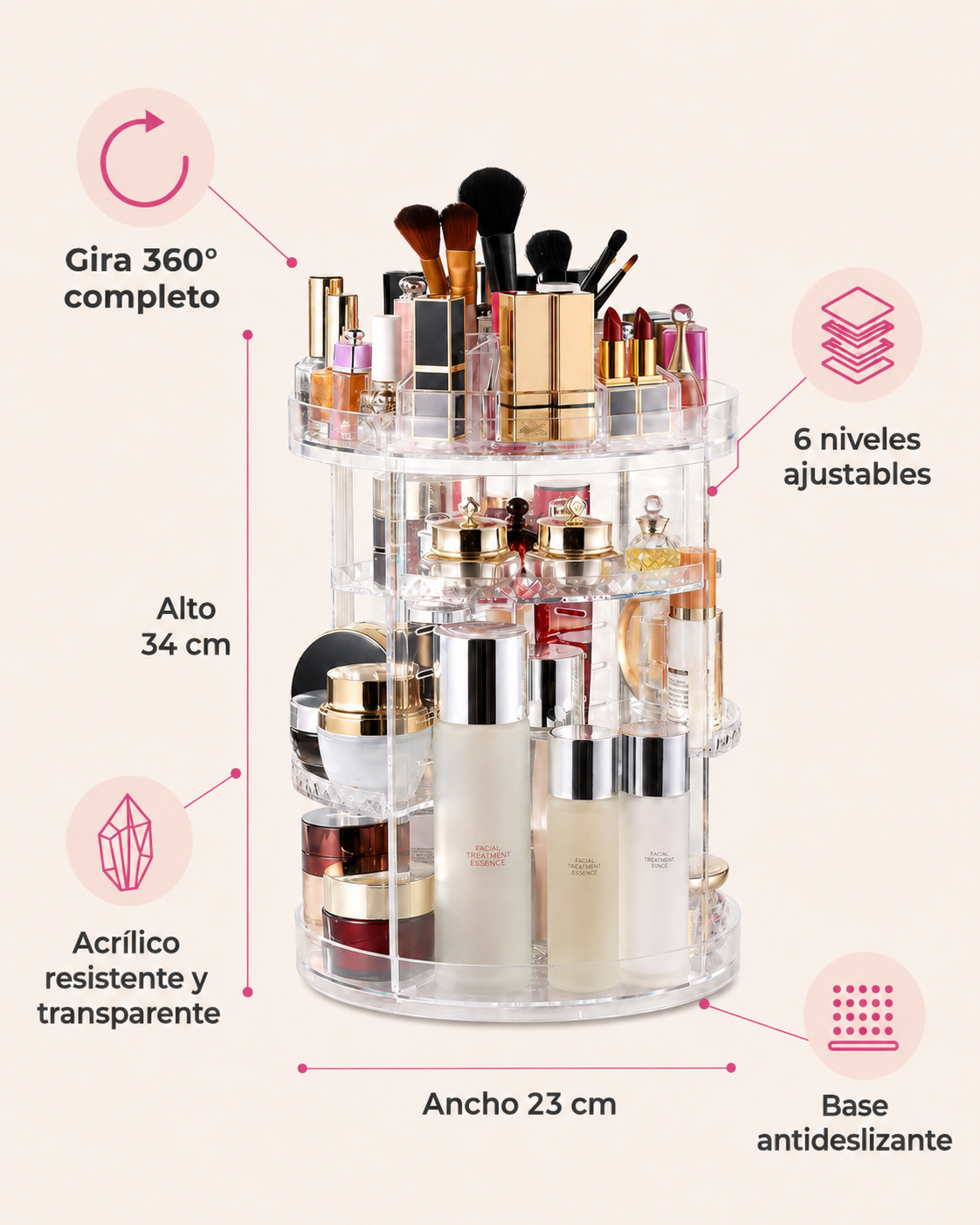Todo tu Maquillaje Ordenado y a la Vista en un Solo Giro