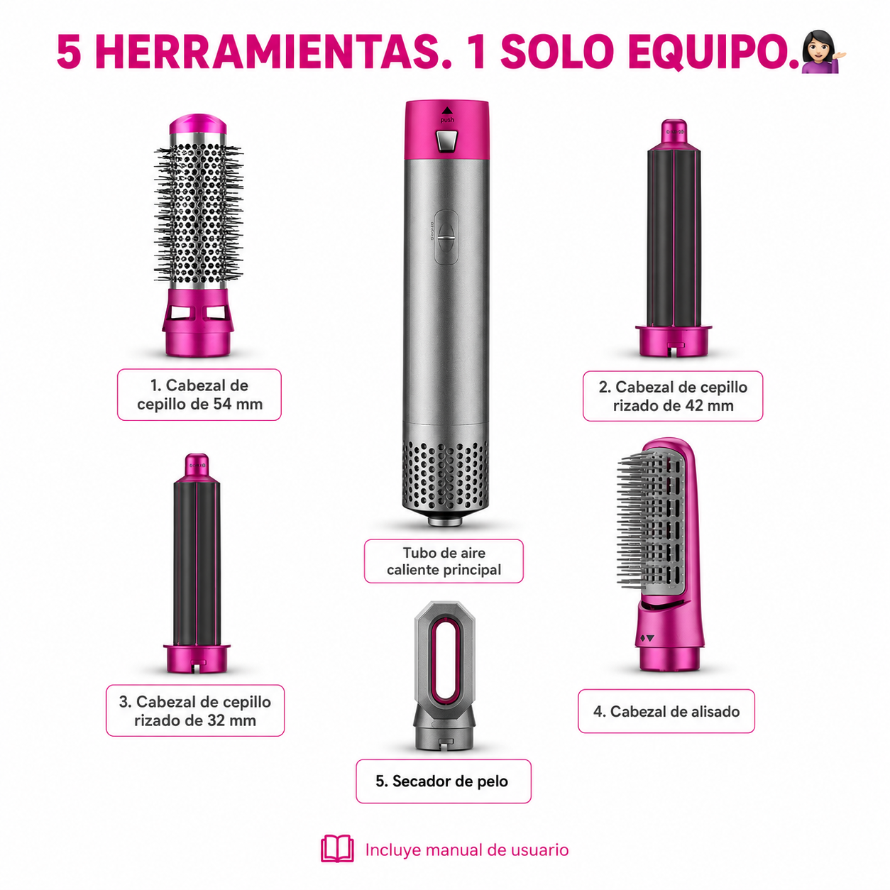 Cepillo Secador 5 en 1 — Seca, Alisa, Riza y Voluminiza en un Solo Producto